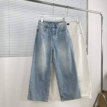 Lijia swan*ory best-selling top washed natural blue wide-leg straight pants casual and versatile high-waisted jeans