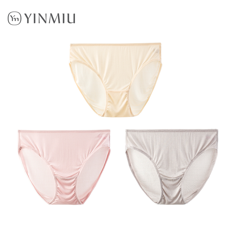 3 Pairs of Silk Underwear for Women, 100% Mulberry Silk, Breathable, Butt-Lifting, Low-Waisted, Sexy, Seamless, Thin Triangle Shorts for Women, Summer