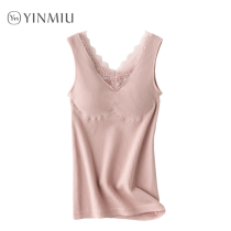 Warm camisole vest women plus velvet padded with chest pad bottoming in autumn and winter with sexy V-neck lace tight underwear