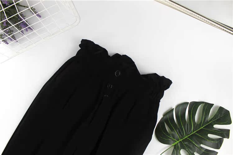2018 đầu mùa thu Hàn Quốc phiên bản của đơn ngực overalls đàn hồi hoa quần eo cao thẳng quần lỏng chín điểm harem quần nữ quần jogger harem