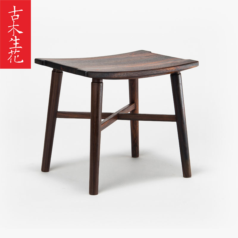 Ancient wood raw flower New Chinese style solid wood shoe stool Modern simple low stool Living room square stool Tea room wooden stool household