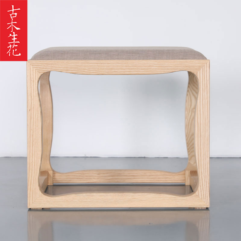 Ancient wood raw flower Solid wood low stool Living room Modern new Chinese stool Soft bag makeup chair square stool Zen tea stool Household