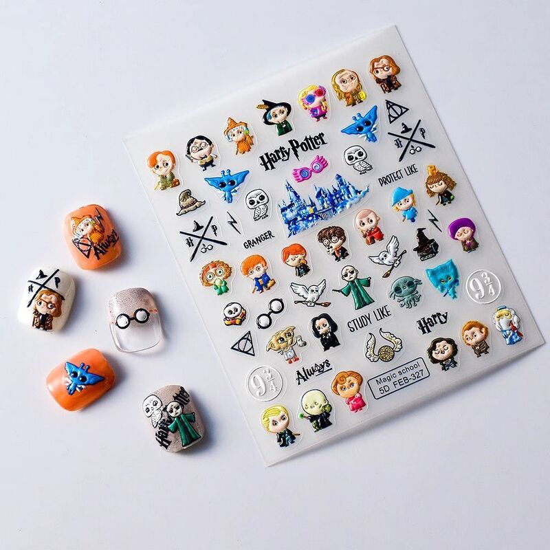 Cartoon 5D Nail Art Stickers Harry Potter Embossed Nail Art Stickers Handbook Stickers Nail Stickers