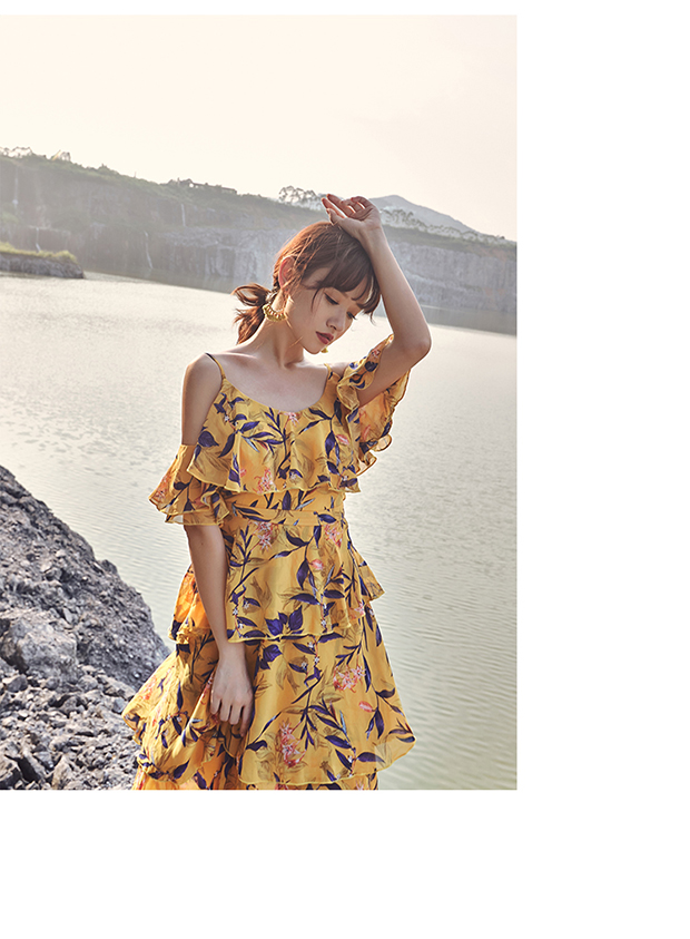 Váy đầm voan hoa Nara Beach Dress nữ mùa hè 2018 New Beach Holiday Halter Beach Dress đầm dài đi biển