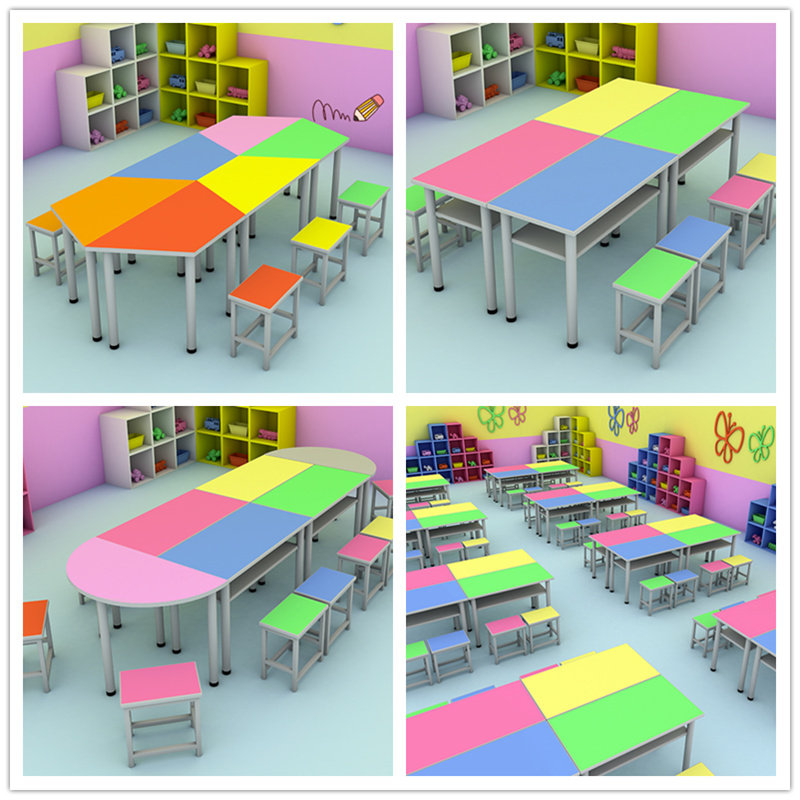 Color steel frame trapezoidal crescent triangular combination class and chair stool for elementary and middle school students' activities fine art coaching training course