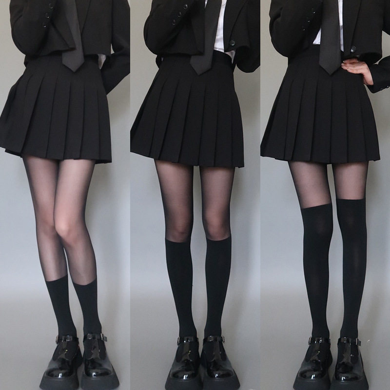 Women's patchwork stockings, spring and autumn JK stockings, black stockings, fake calf over-the-knee stockings, fake two-piece black sexy base layer pantyhose