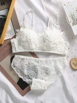 White underwear womens thin small chest gathered without steel ring upper support girl adjustment large chest small bra set