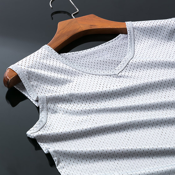 Ice silk vest men's summer thin section mesh quick-drying sports fitness vest loose white middle-aged sleeveless t-shirt