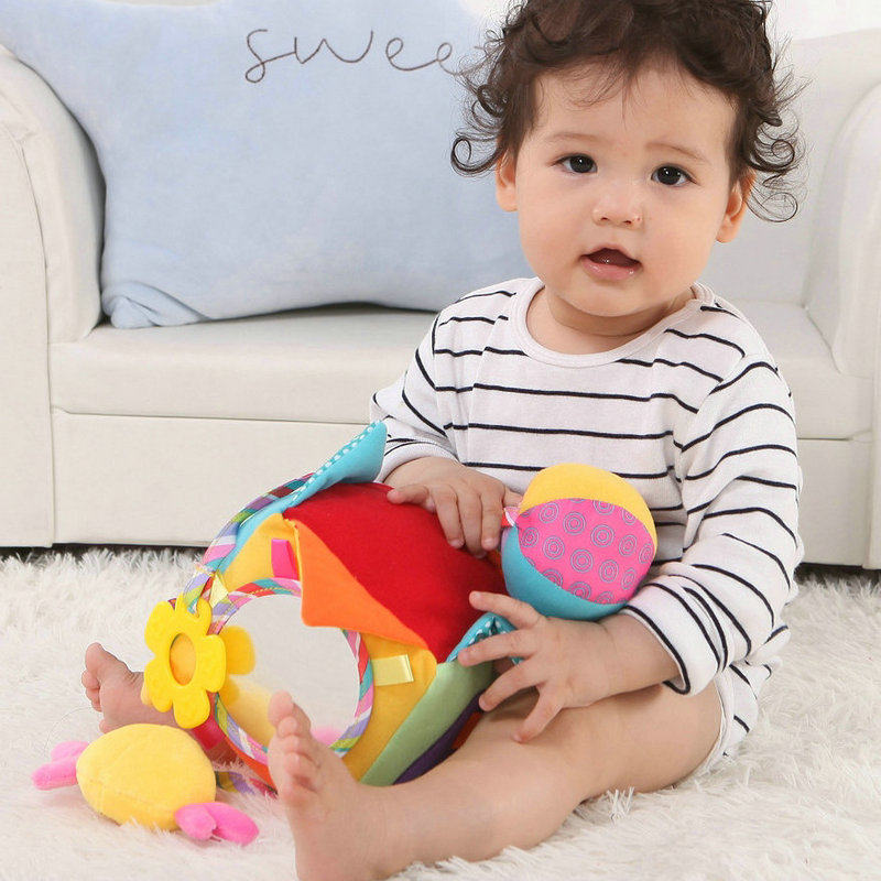 Baby hand grip ball rocking bell roll with buzz ball 0-1 Baby early to teach Puzzle Appeasement Toy Plush Bites Solid Teeth