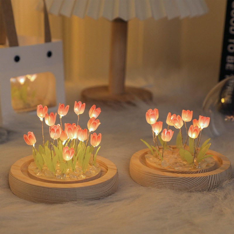 Valentine's Day Tulip Flower Sea Night Light DIY Material Birthday Gift for Girls Desktop Ornament Finished Product