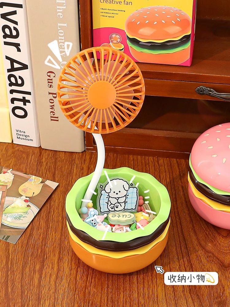 Summer Mini Hamburger Fan, Practical Birthday Gift for Girls, USB Charging, Office Desktop, Silent