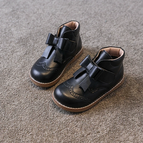 妙趣儿 Флисовые короткие сапоги на липучке для принцессы в английском стиле, из натуральной кожи, в британском стиле