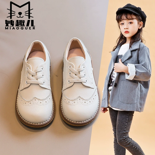 妙趣儿 Весенняя детская обувь для кожаной обуви в английском стиле, из натуральной кожи, мягкая подошва