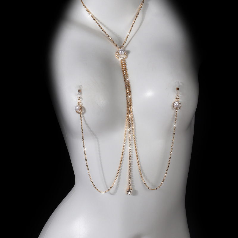 Imitation Pearl Pendant Body Chain Adjustable Chest Chain Double Clip Sexy Rhinestone Tassel Body Chain Accessories Waist Chain Imitation Pearl Pendant Body Chain Adjustable Chest Chain Double Clip Sexy Rhinestone Tassel Body Chain Accessories Waist Chain