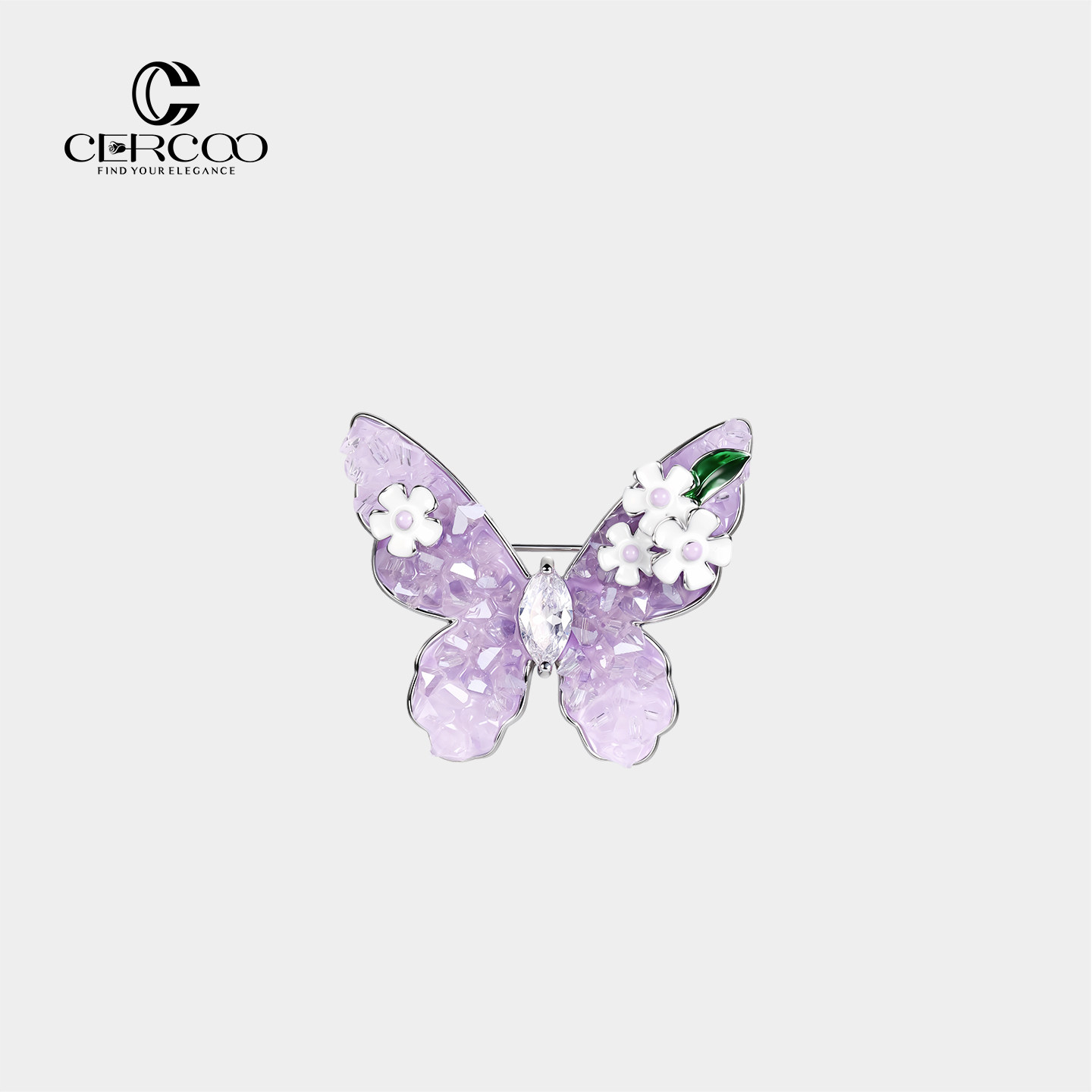 Cercoo/奢蔻春日物语蝴蝶人造水晶胸针碎花别针配饰西装胸花