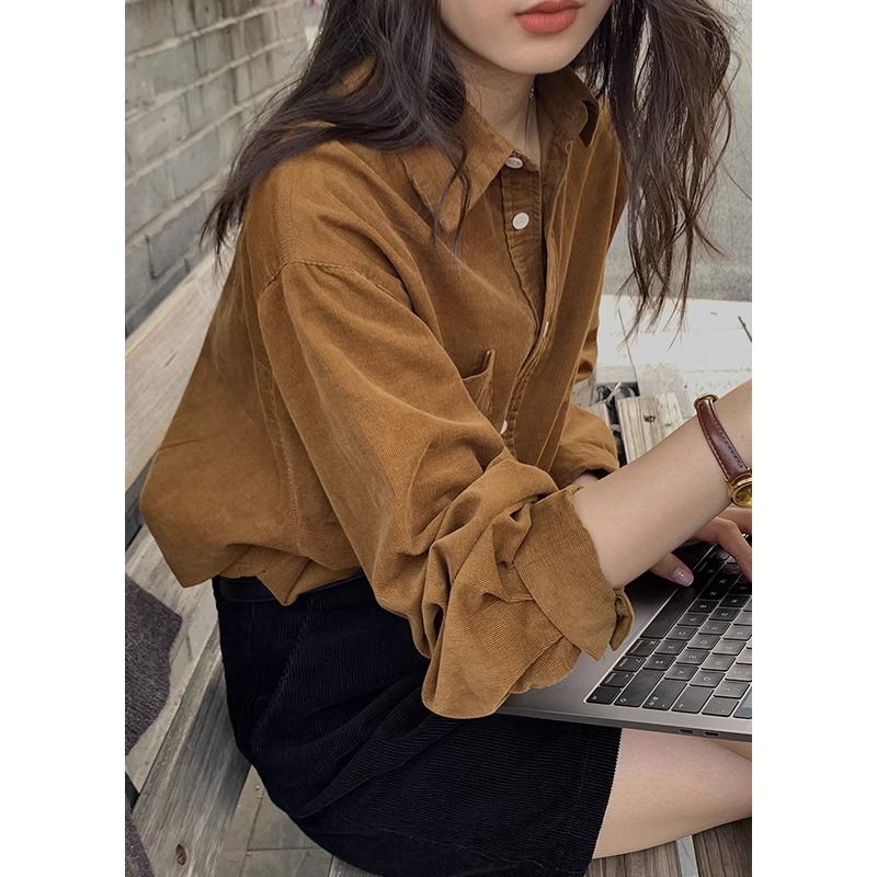 レトロコーデュロイレイヤード長袖シャツレディース2025早春新作フレンチカジュアルインナーシャツボトムストップス