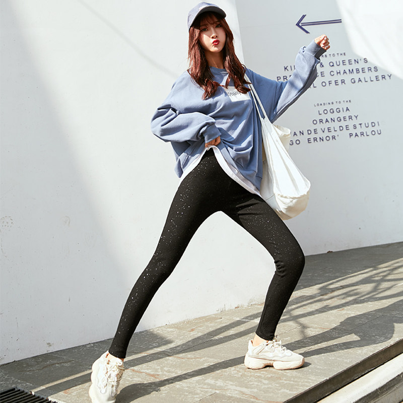 Spring and autumn inner lap pants female outside wearing display slim pure cotton high waist black shiny elastic winter workout 90% little leggings pants