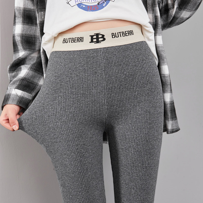 New Thread Letters Inner Lap Pants Female Autumn Winter Plus Suede Thickened net red large size OUTSIDE WEARING HIGH WAIST DISPLAY SLIM SMOKE PIPE PANTS