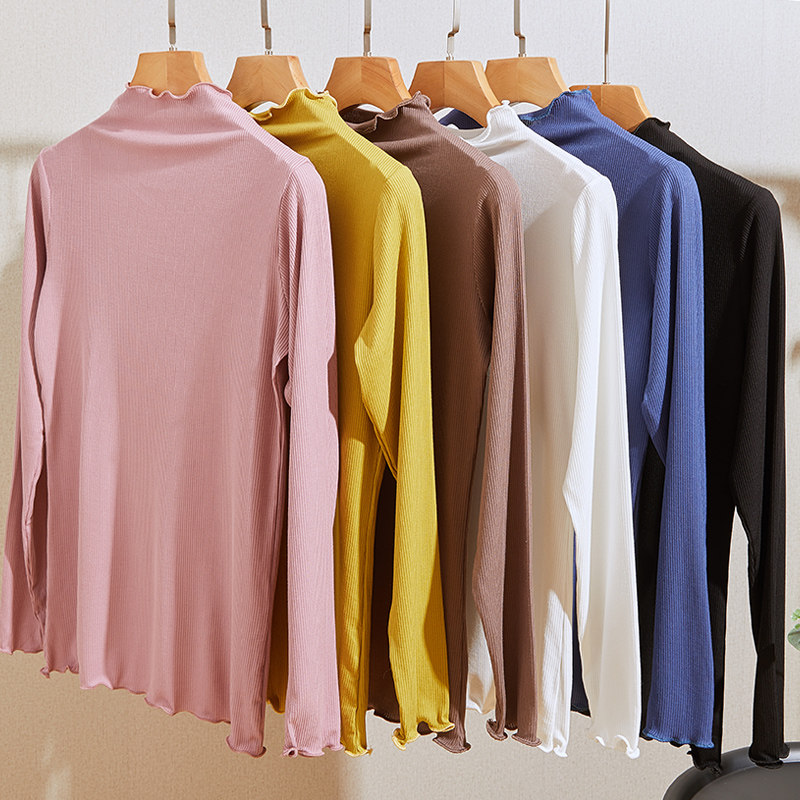 Spring and autumn season thin half-high collar undershirt Modale thickened T-shirt Ocean sends big size 100 lap long sleeve needle weaselloo