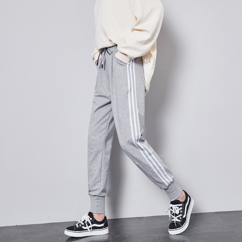 Spring and autumn section Korean version High waist bunches pants small feet Harun pants Roof pants loose Lean Pure Cotton Casual Sports Pants Women