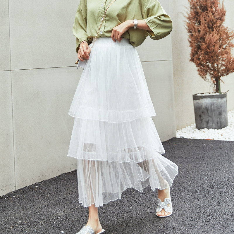 Spring and summer new fairy dress 2021 mesh yarn half body dress with long version of three layers of plexingless dress with high length dresses cake dress