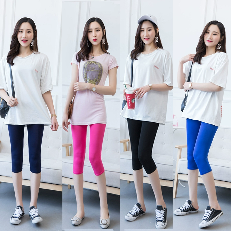 Phiên bản hai mảnh của quần legging nữ phần mỏng Modal cỡ lớn Quần 7 điểm nữ Xia Xin mặc ngoài quần mỏng bảy điểm - Quần tây thường