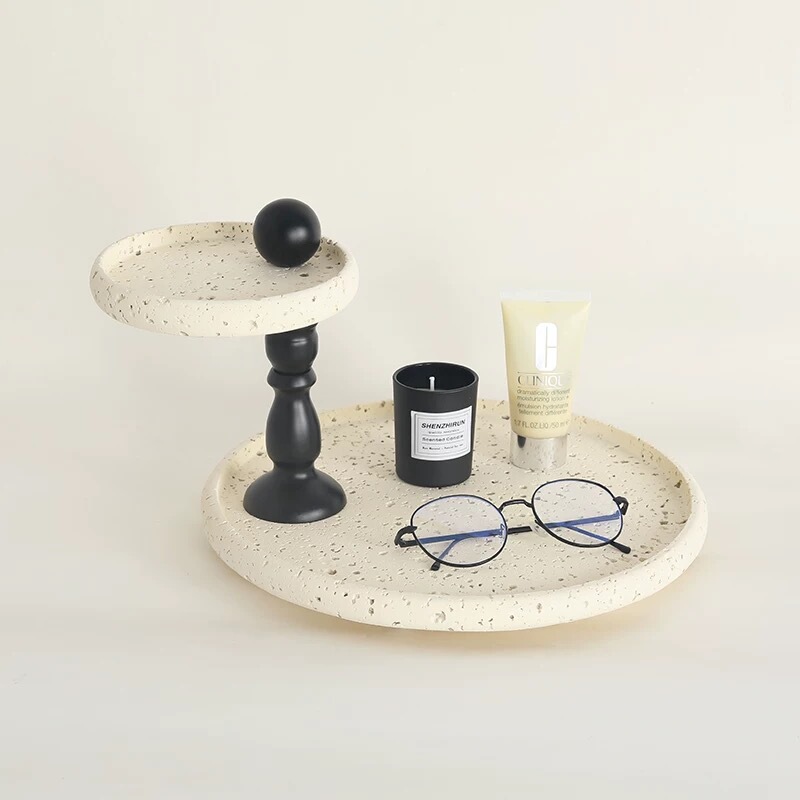 Double-Layer Storage Rack with Vintage Travertine Decoration, Aromatherapy Candle Holder, Cosmetics, Jewelry, Miscellaneous Items Organizer, Desktop Storage Tray Double-Layer Storage Rack with Vintage Travertine Decoration, Aromatherapy Candle Holder, Cosmetics, Jewelry, Miscellaneous Items Organizer, Desktop Storage Tray