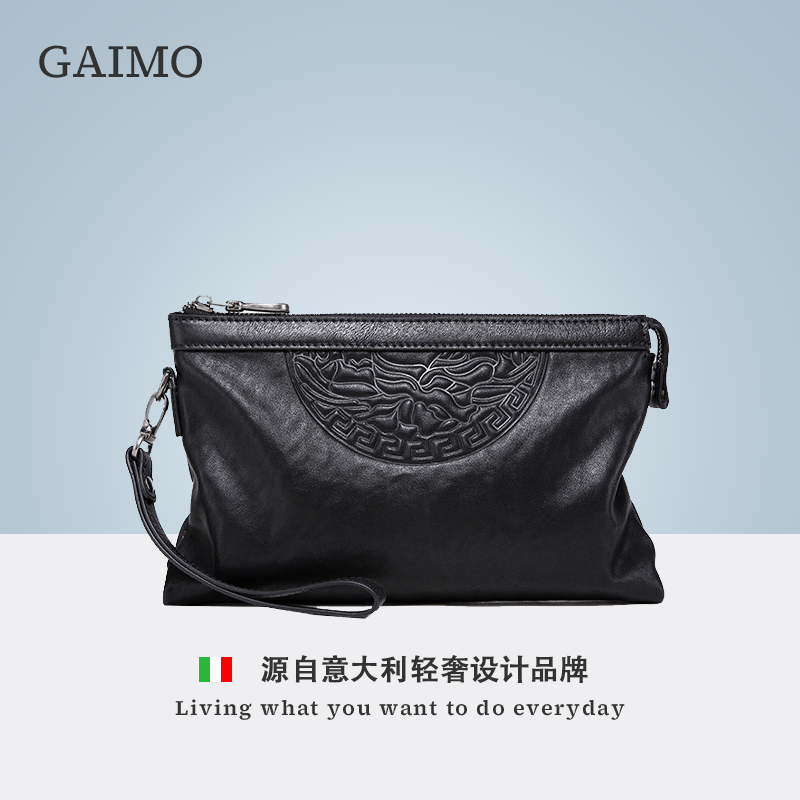 GAIMO Genuine Leather Men's Hand Grab Bag Luxury Brands Large Capacity Totem Embossing Envelope Handbags Casual Wrist Bag-Taobao