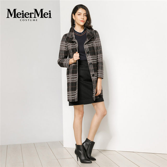 Meiermei brand counter fashion plaid loose woolen coat women's mid-length autumn and winter coat MDDM71830