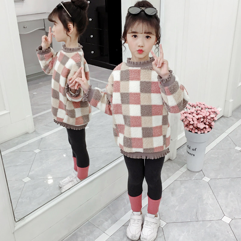 Girls' spring and autumn clothes 2022 new Korean version of children's clothing Western style casual thickened tops middle-aged children's plaid sweater