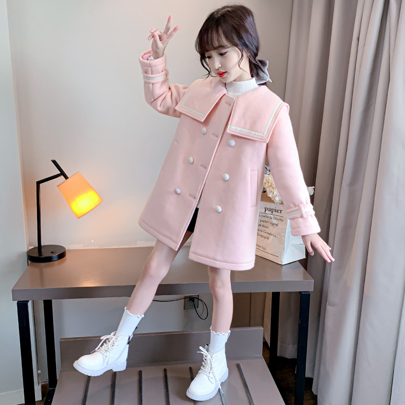 Girl Autumn Dress Foreign Pie Coats 2021 New CUHK Children's Mid-Autumn Winter Children Thicken sweater