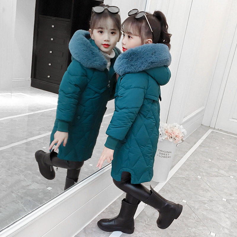 Girls winter clothing 2020 new children's clothing medium and long version thickened padded jacket middle-aged children's Western-style cotton-padded jacket