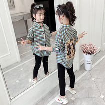 Girl Autumn Dress 2021 Little Girl Long Sleeve Blouse Blouse Great Boy Fall Tide New Ocean Gas Plaid Shirt Jacket