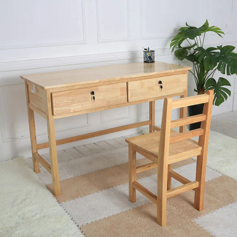 Installation-Free Integrated Solid Wood Desk and Chair Set with Drawers, Simple Home Writing Desk and Study Desk