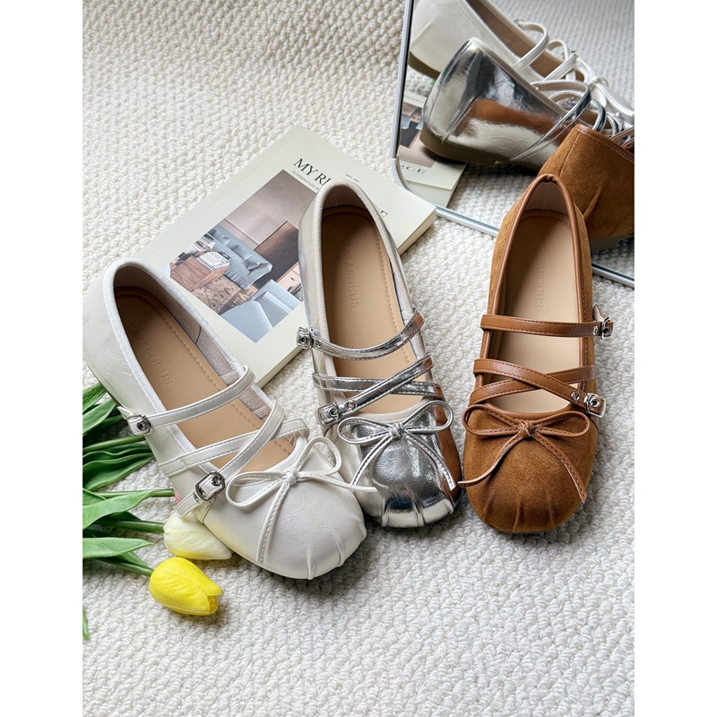 2026 Spring French Ballet Mary Jane Shoes for Women with Bow Tie and Hidden 4cm Height Increase for Petite Individuals, Loafers