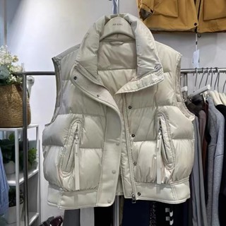 European Goods 2025 Autumn and Winter New Style down Vest for Women, Fashionable Thickened Warm Stylish Pu Patchwork Waistcoat Jacket