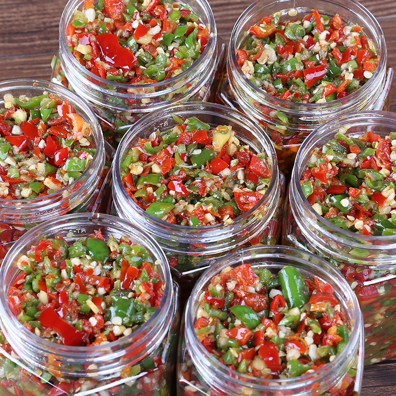 Hunan Farmhouse Special Spicy Colorful Garlic Sauce Chilli Jam Homemade Handmade Savory Spicy Chopped Chili Peppers Lower Rice Dish Millet Chopped Peppers