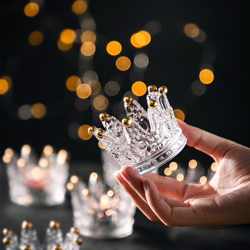 Crystal Crown Glass Romantic Candle Stand Jewelry Rack Decoration Creative Ornament Ring Beauty Egg Puff Storage Box