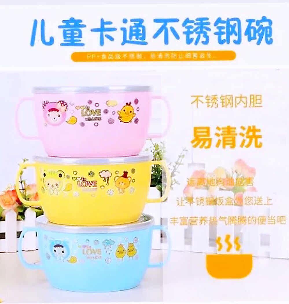 Large Binaural Children Insulation 304 Stainless Steel Meal Kit with spoon with lid Elementary pupil Anti-burn baby cutlery