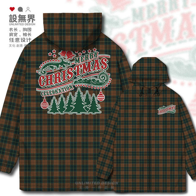 Merry Christmas American Retro Scottish Plaid Jacket Cotton Jacket Men's and Women's Hooded Cotton Jacket Outer Design Unbounded