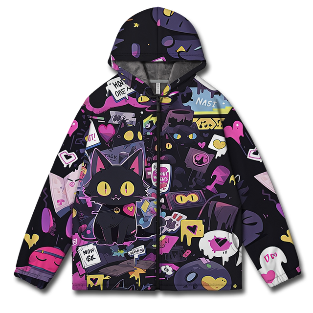 Hong Kong style graffiti cat black cat funny hooded sweatshirt