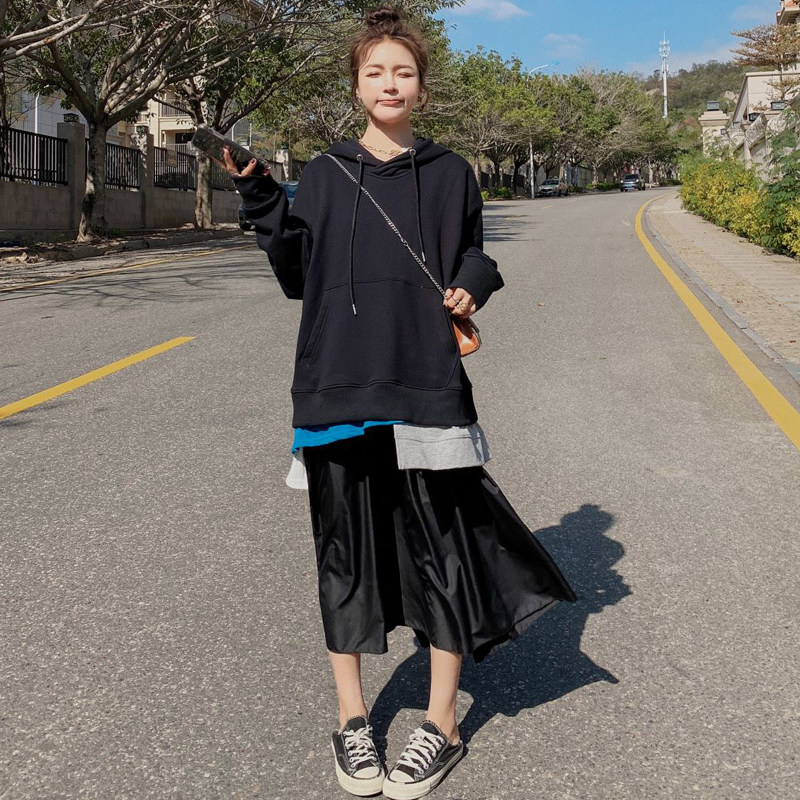 Pregnant women spring fake two-piece net red suit dress new loose fashion Western style mid-length sweater skirt