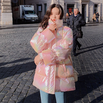 Pregnant women short down cotton clothing winter Korean version of late pregnancy loose belly fashion bright cotton coat bread clothing