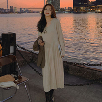 Pregnant women Autumn Fashion Net red pleated dress spring and autumn 2021 New Tide mother long sleeve maternity dress autumn dress