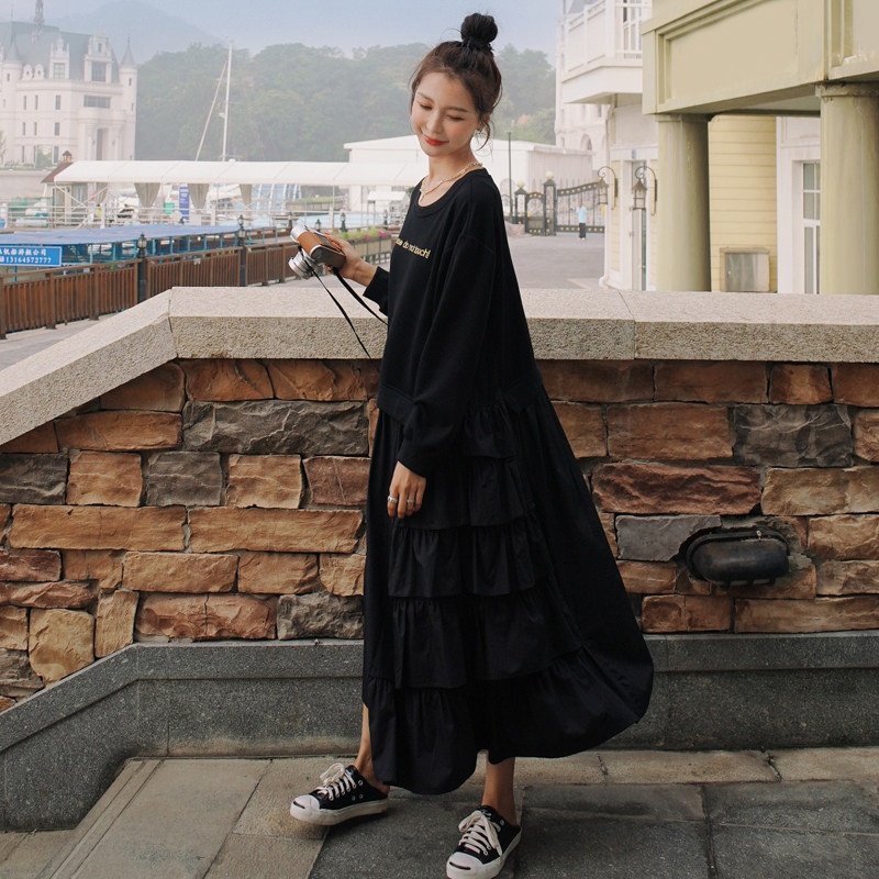 Herben Wind Gestation Woman Dress Spring Autumn Clothing Long Sleeves Thick Cotton T Ocean dress 2021 The new female cover doesn't explicitly have a long skirt