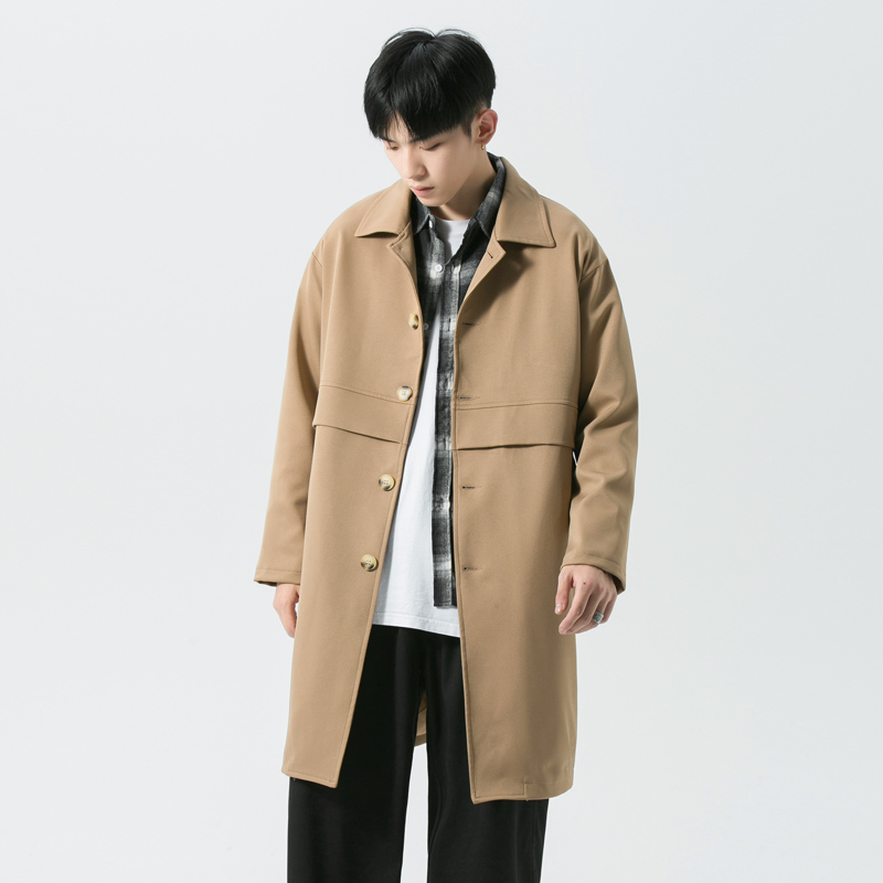 Spring Autumn Season Pure color minimalist Wind dress Men's medium Long version Loose Feeling Tide Day Ensemble with a handsome coat of clothing and a jacket