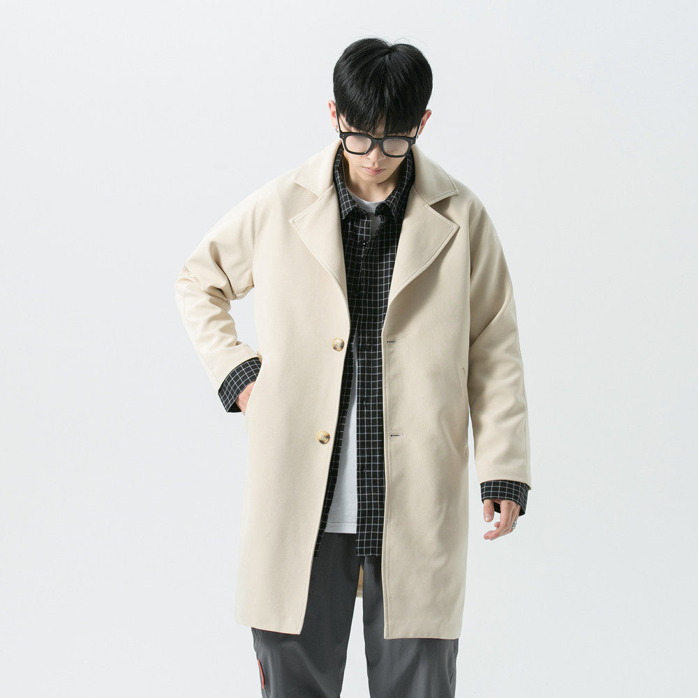 Autumn and winter draped suit collar trench coat men's mid-length Japanese simple tide men's cotton coat loose solid color jacket