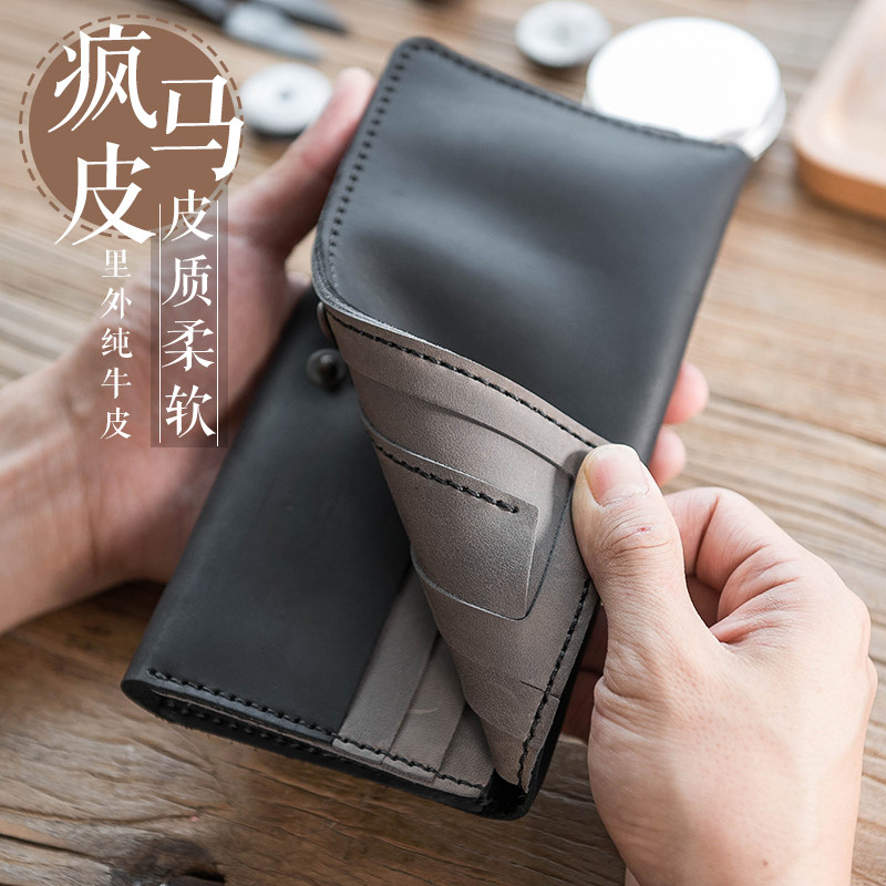 Lanze Handmade DIY Wallet Retro Crazy Mapi Long Version Hand Grab Bag Genuine Leather Couple Lettering Service
