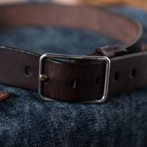 Locomotive retro American retro mens belt simple steel buckle belt denim Joker Japanese word buckle