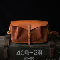 Vintage messenger bag Italian vegetable tanned cowhide YKK zipper shoulder Cross bag